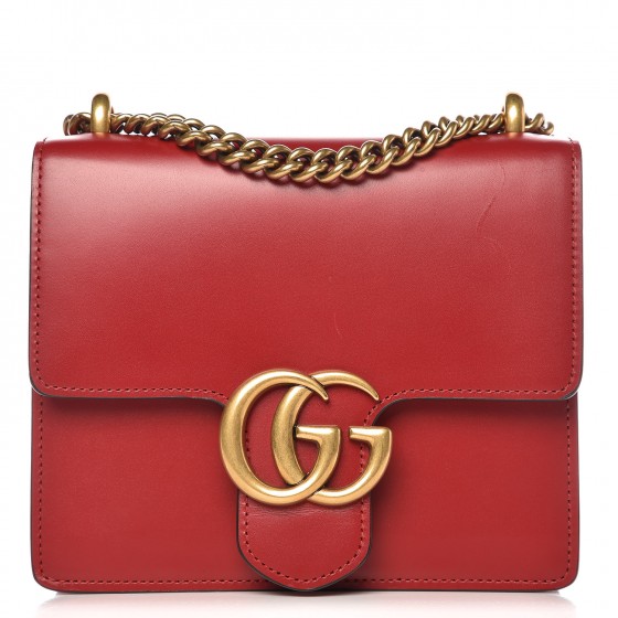GUCCI Calfskin Small GG Marmont Shoulder Bag Red 274062
