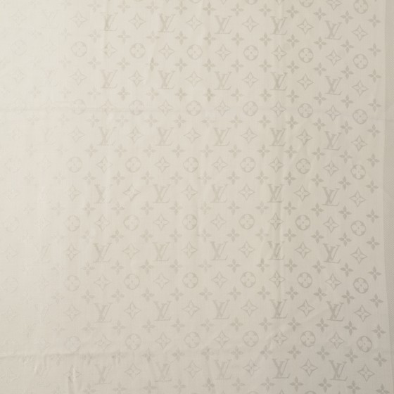 LOUIS VUITTON Wool Silk Monogram Shawl White 120555