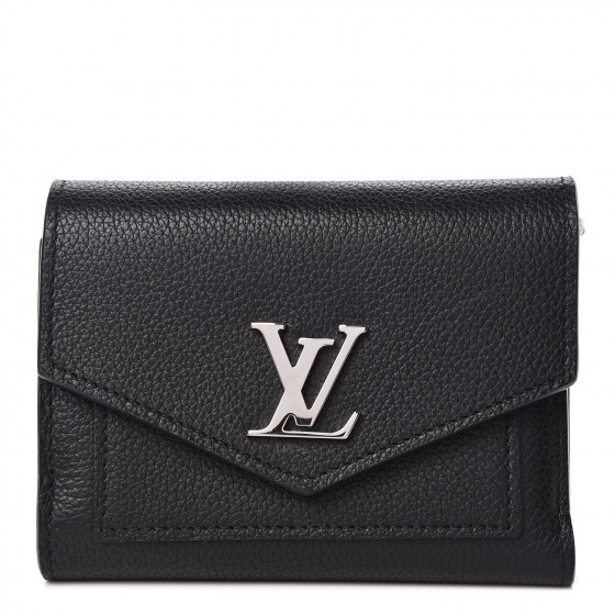 LOUIS VUITTON Soft Calfskin Mylockme Compact Wallet Black 429636