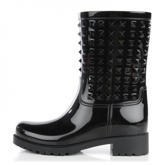 VALENTINO Rubber Rockstud Short Rainboots 39 Black 130381