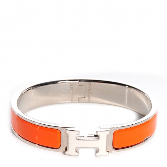 Hermes Narrow Enamel Clic Clac H Bracelet Pm Orange And White 45878