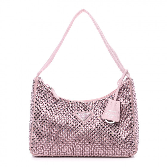 PRADA Satin Crystal Mini Re-Edition 2000 Bag Alabastro