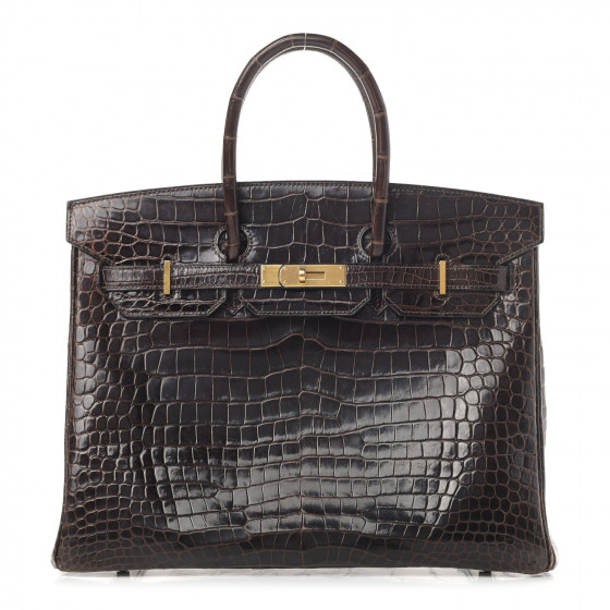 HERMES Shiny Porosus Crocodile Birkin 35 Havane