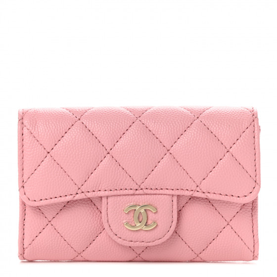 CHANEL Caviar Quilted Flap Card Holder Wallet Light Pink