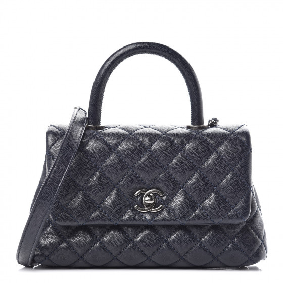 CHANEL Caviar Quilted Mini Coco Handle Flap Navy Blue 379911