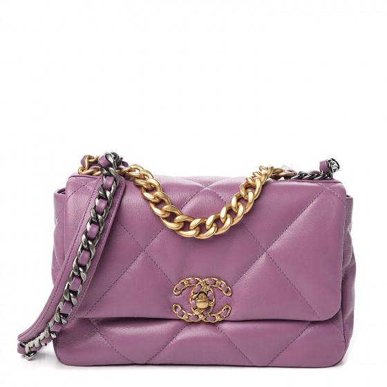 CHANEL Goatskin Quilted Medium Chanel 19 Flap Violet Purple 572267 ...
