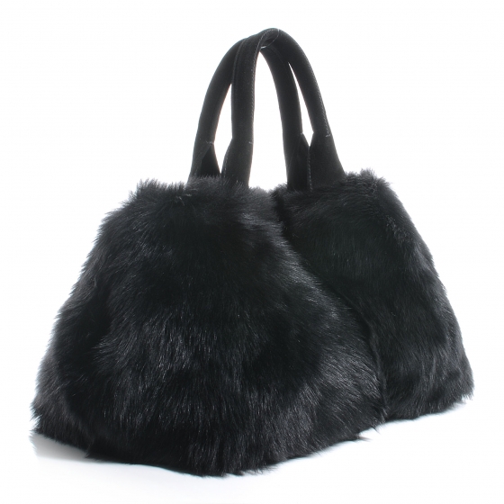 PRADA Eco Lapin Faux Fur Handbag Nero Black 56696