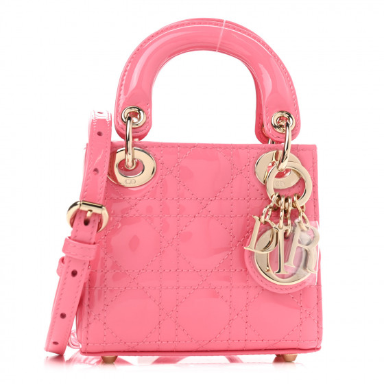 CHRISTIAN DIOR Patent Cannage Micro Lady Dior Peony Pink