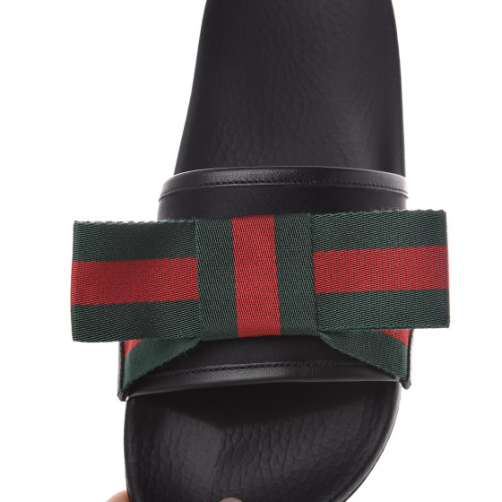 gucci black web ribbon bow slides flats