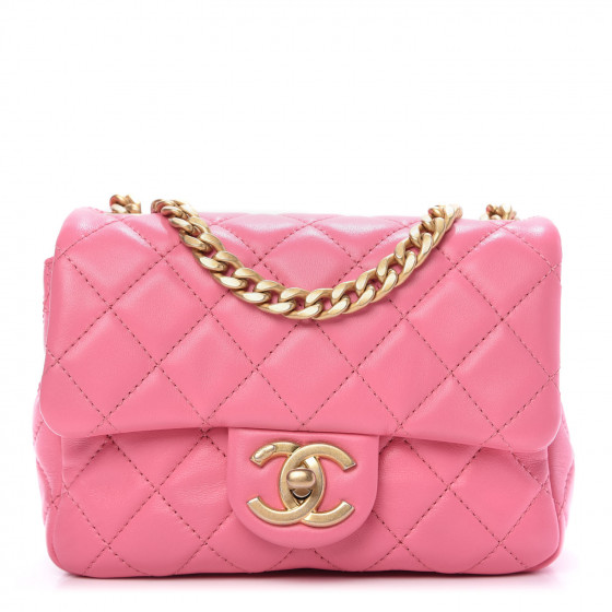 CHANEL Lambskin Resin Quilted Mini Pearl Samba Square Flap Pink