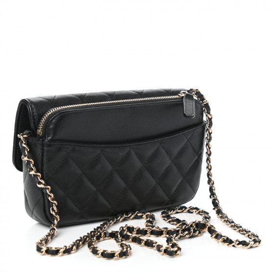 CHANEL Caviar Quilted Flap Phone Holder With Chain Black 791904 ...
