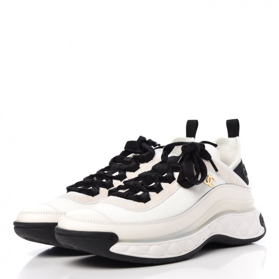chanel cc velvet calfskin mixed fibers black gold chunky sneaker