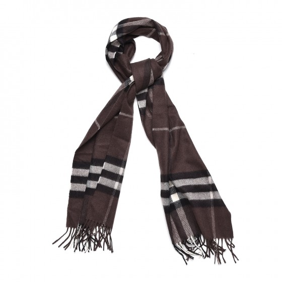 BURBERRY Cashmere Giant Check Fringe Scarf Bitter Chocolate 252401 BURBERRY Cashmere Giant Check Fringe Scarf Bitter Chocolate 252401