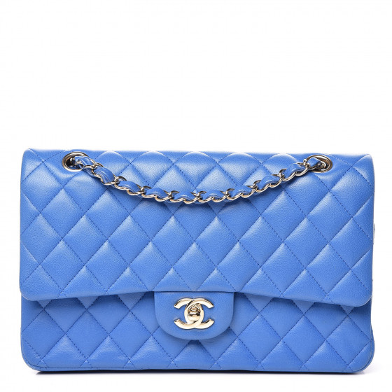 CHANEL Lambskin Quilted Medium Double Flap Blue 411890