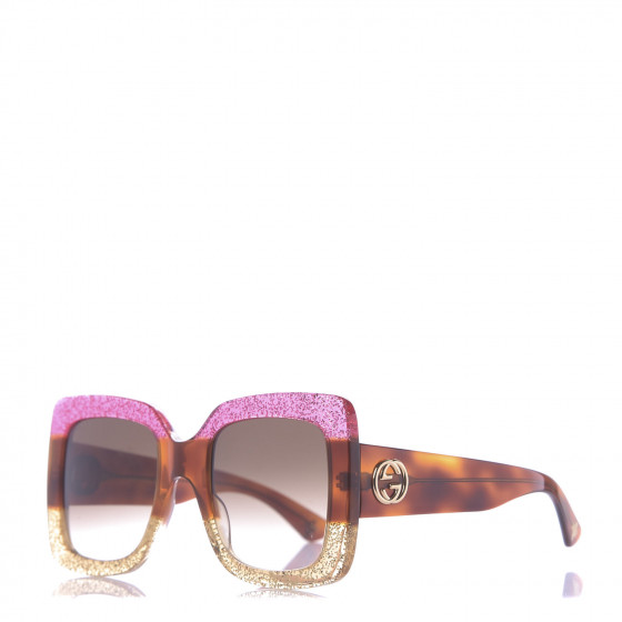 GUCCI Square Frame GG0083S Sunglasses Glitter Pink Multi 635940