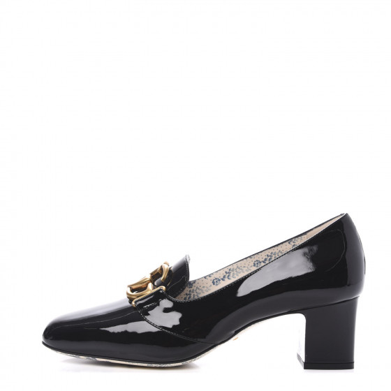 GUCCI Patent GG Marmont Mid Heel Loafer Pumps 41 Black 614733