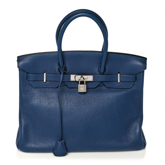 HERMES Taurillon Clemence Birkin 35 Bleu Brighton