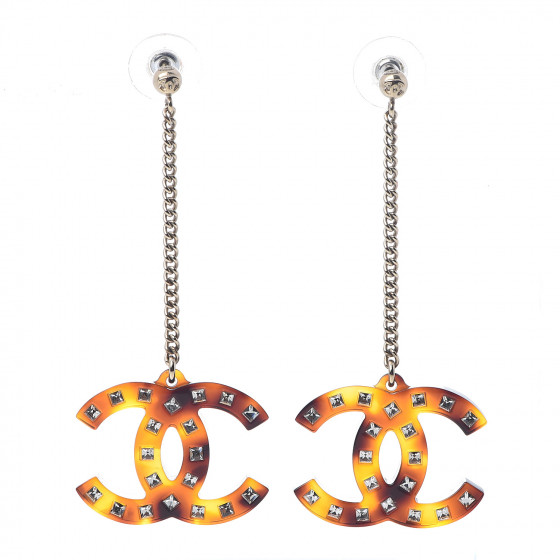 CHANEL CC Crystal Drop Earrings Tortoise 535353 | FASHIONPHILE