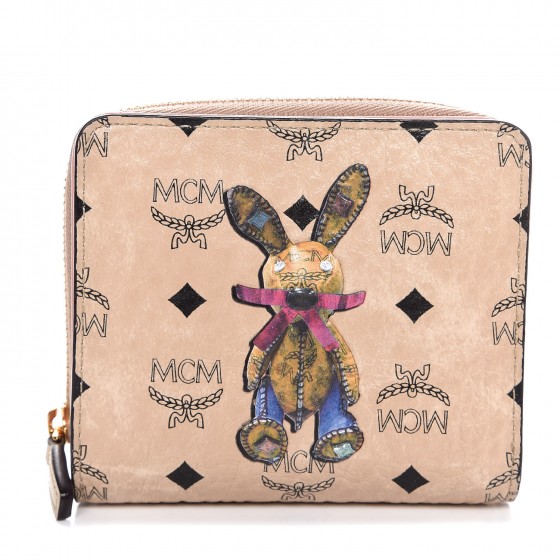 MCM Visetos Rabbit Zip Around Wallet Pink 300751