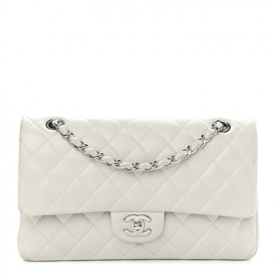 CHANEL Lambskin Quilted Medium Double Flap Grey