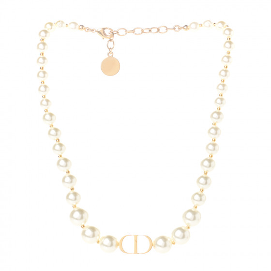 CHRISTIAN DIOR Pearl 30 Montaigne Choker Necklace Gold 758977 ...