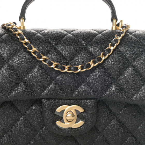 caviar quilted mini top handle rectangular flap black