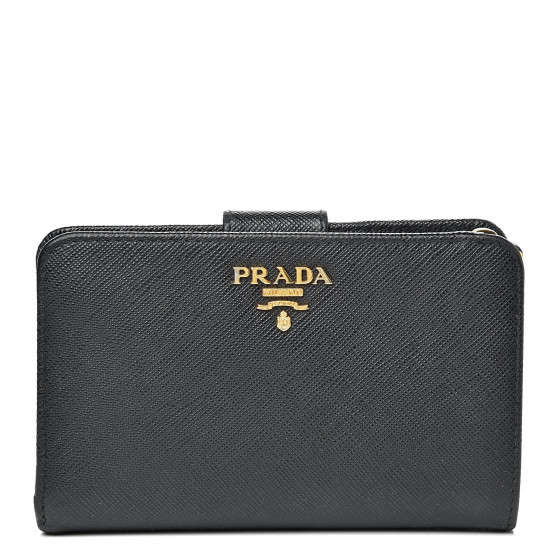 PRADA Saffiano Metal Compact Wallet Black 535131