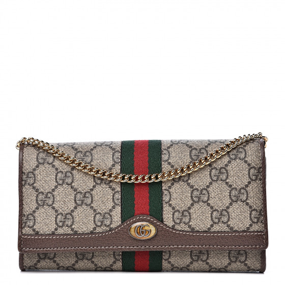 GUCCI GG Supreme Monogram Web Ophidia Wallet On Chain Brown 536269