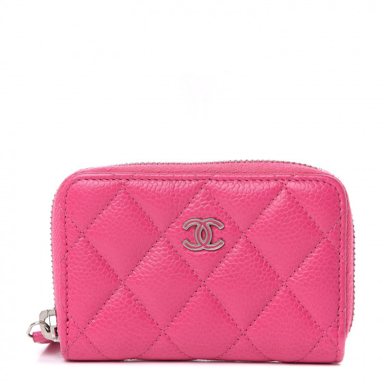 CHANEL Caviar Quilted Zip Coin Purse Pink 497994