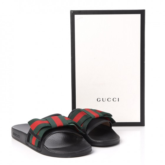 gucci black web ribbon bow slides flats