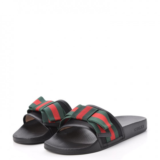 gucci black web ribbon bow slides flats