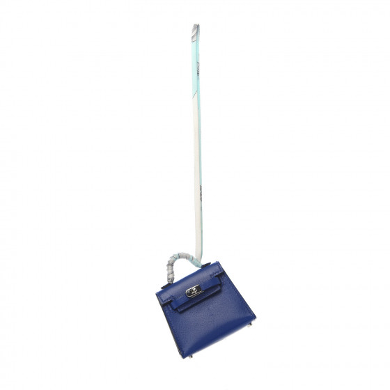 HERMES Tadelakt Mini Kelly Twilly Bag Charm Bleu Electrique