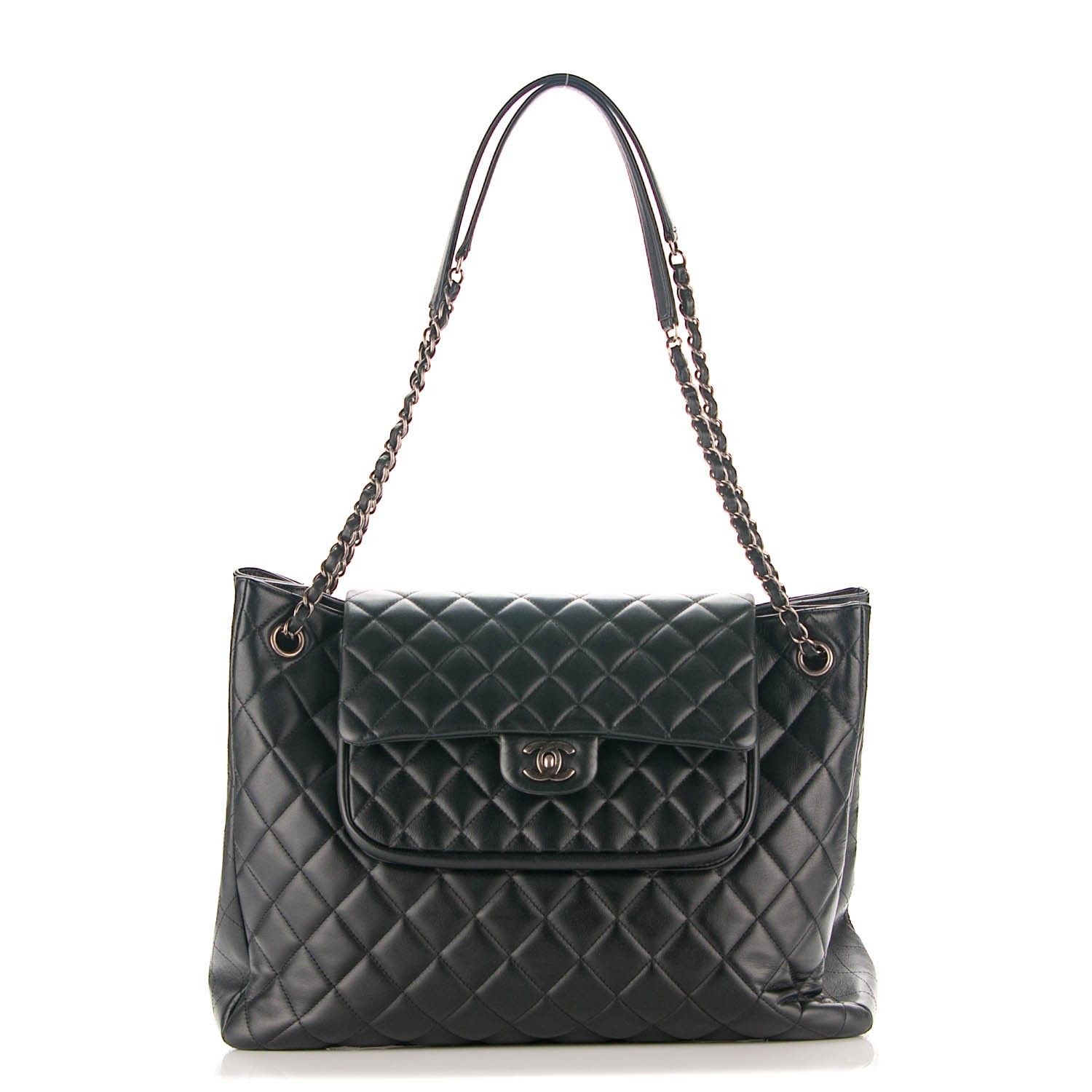 CHANEL Calfskin Quilted Flap Tote Black 173606