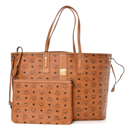 MCM Visetos Large Liz Reversible Shopper Tote Cognac 358912