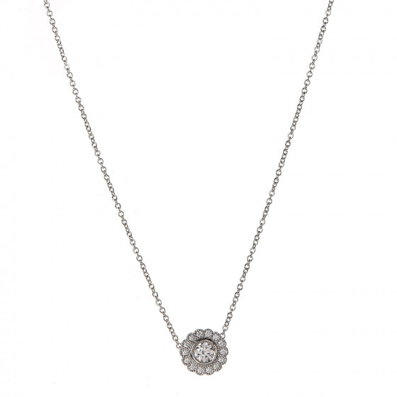Tiffany Platinum Diamond Enchant Flower Pendant Necklace 358006
