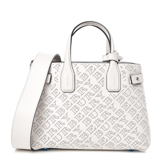 BURBERRY Calfskin Perforated Small Banner Tote Chalk White 371602