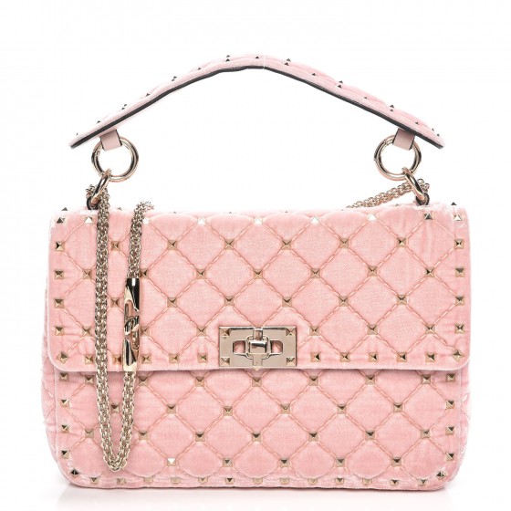 Valentino Velvet Medium Rockstud Spike Shoulder Bag Pink 224852
