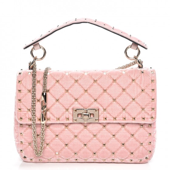 VALENTINO Velvet Medium Rockstud Spike Shoulder Bag Pink 224852