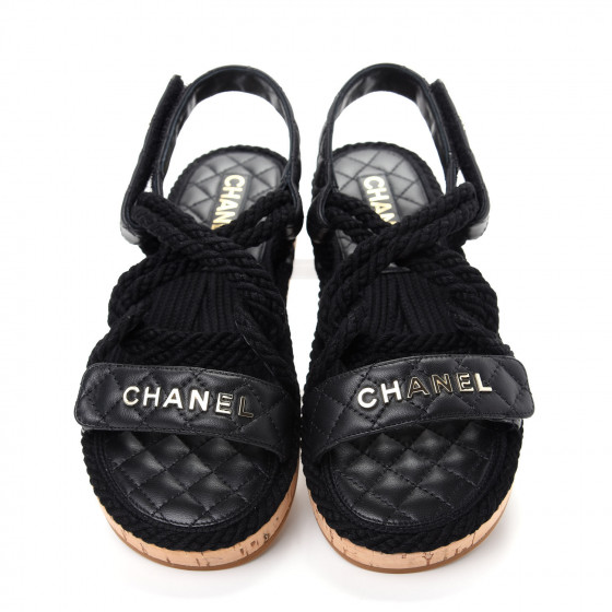 chanel cord and lambskin sandals black