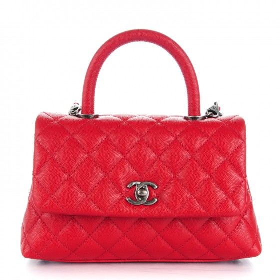 CHANEL Caviar Quilted Mini Coco Handle Flap Red 150299
