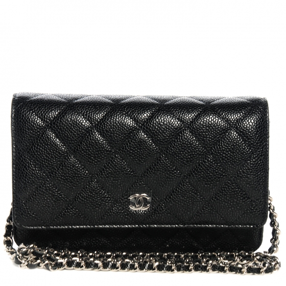 CHANEL Caviar Wallet on Chain WOC Black 69973