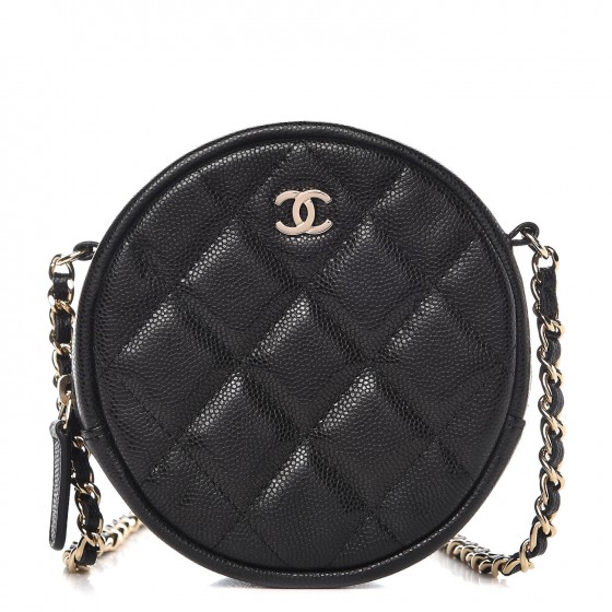 CHANEL Caviar Quilted Round Clutch With Chain Black 302179