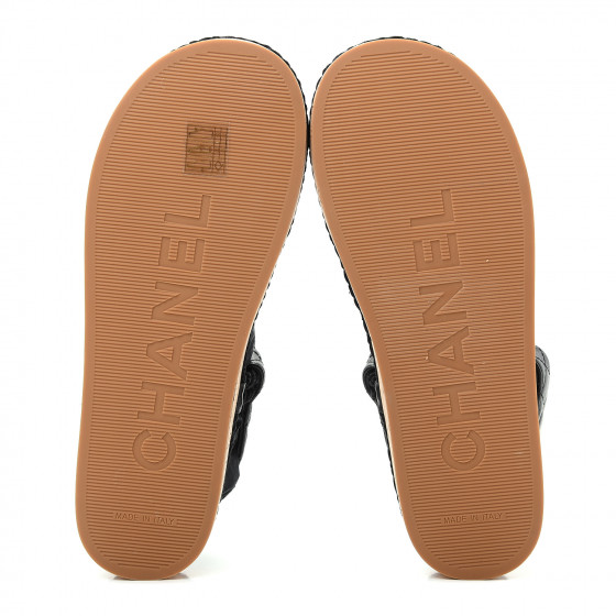 chanel cord and lambskin sandals black