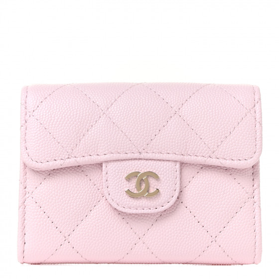 CHANEL Caviar Quilted Flap Card Holder Wallet Light Pink