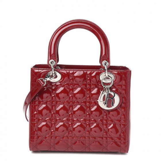 CHRISTIAN DIOR Patent Cannage Medium Lady Dior Red 550223