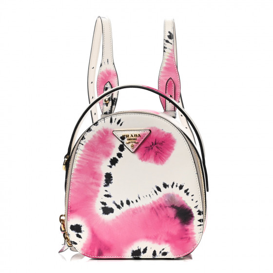 PRADA Saffiano Lux Tie Dye Print Mini Odette Backpack White Pink Black
