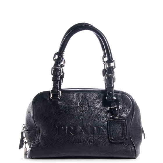 prada embossed logo leather handbag