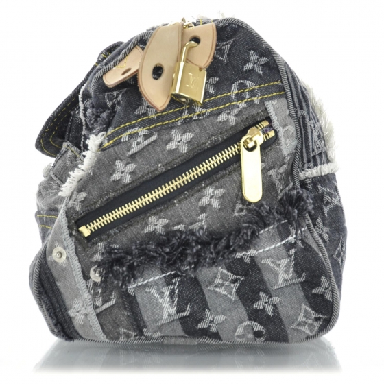 Louis Vuitton Denim Patchwork Neverfull Pochette Wristlet Bag