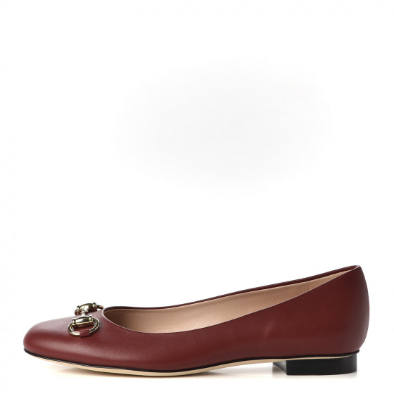 GUCCI Calfskin Horsebit Ballerina Flats 37 Red 582102