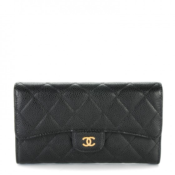 CHANEL Caviar Quilted Large Flap Wallet Black 150753